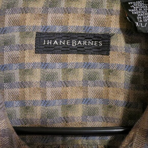 Jhane Barnes Shirt Mens 2XL Long Sleeve Button Brown Blue Stripes - Picture 3 of 6